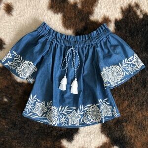 MISA Nisi Embroidered Off the Shoulder Top XS